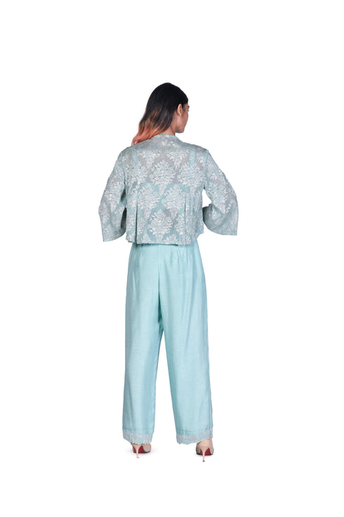 Mint flower bunch EMB Crop Top with Pants